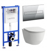 Сет инсталляция Laufen (С клавишей) + подвесной унитаз Laufen Pro Безободковый + сиденье быстрый съём плавное опускание 869966000000R